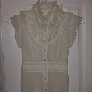 Forever 21 cream ruffle collared blouse